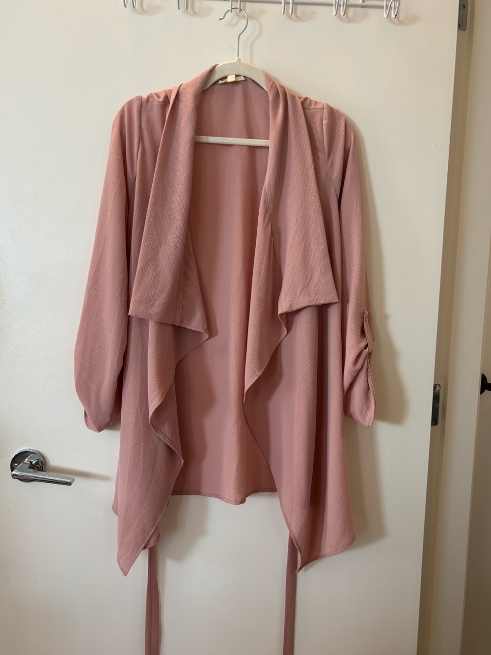 Dusty Rose Draped Open Front Cardigan